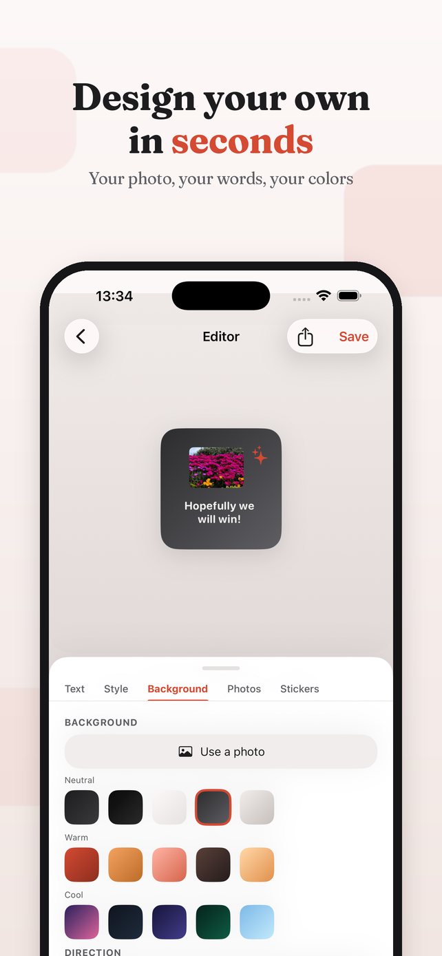 The widget editor with background colors