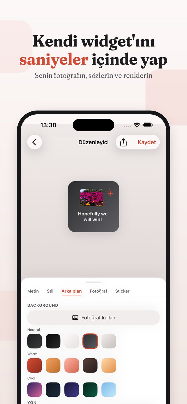 Arka plan renkleriyle widget düzenleyici